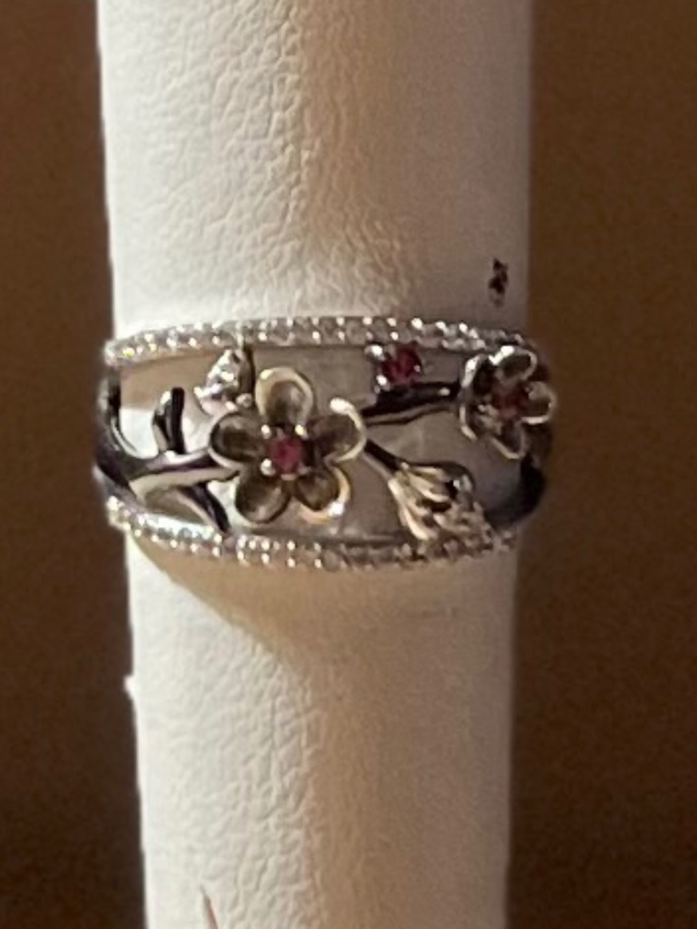 Enchanted Disney Mulan Diamond Rhodolite Garnet Plum Blossom Ring Sterling Silve